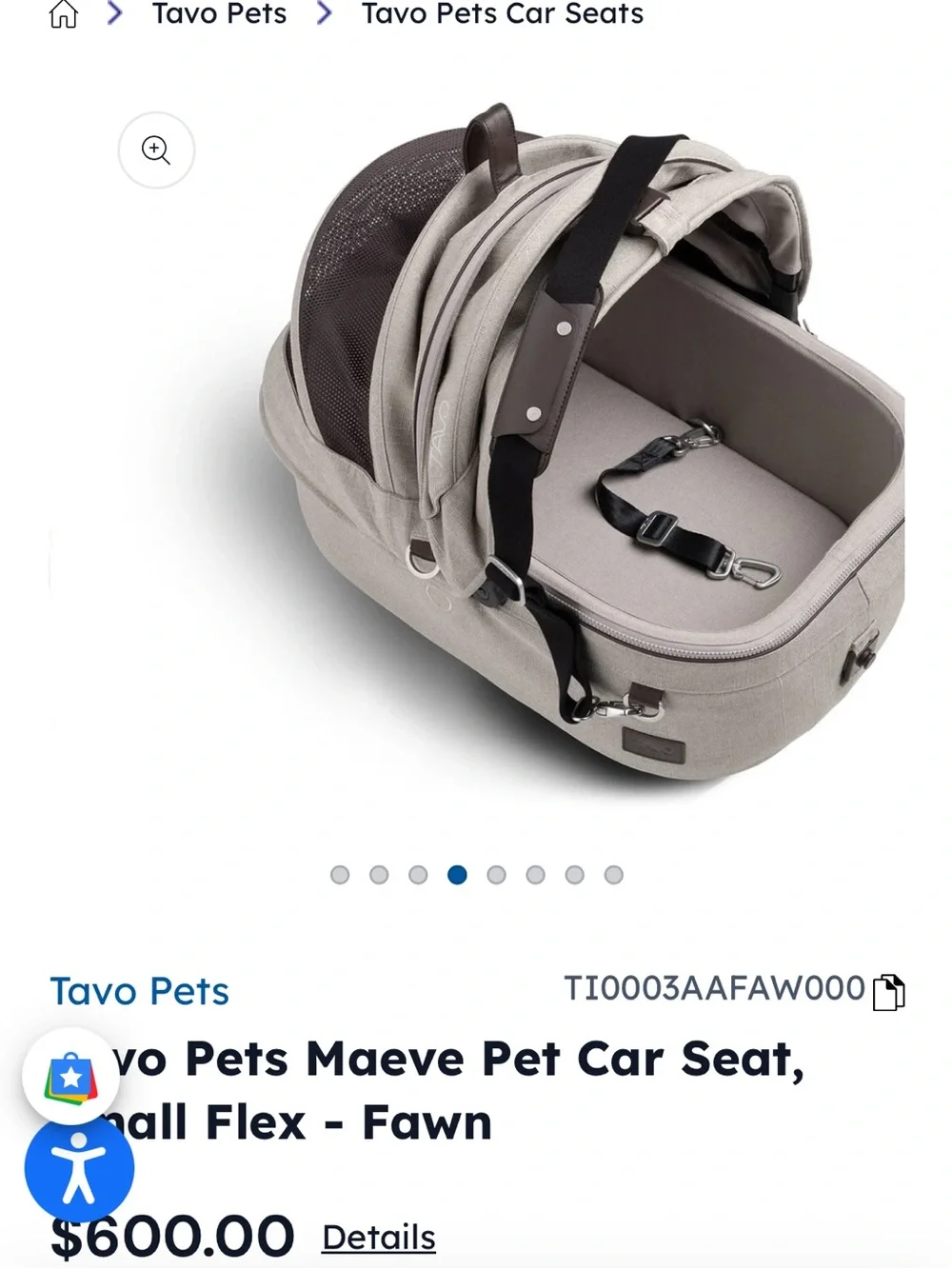 Tavo Pets Maeve Pet Car Seat, Small Flex - Fawn Up 20 Ibs. gently used